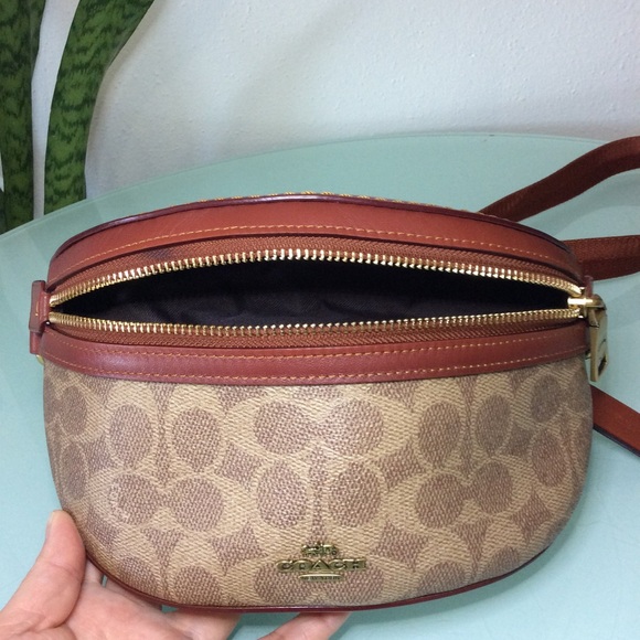 Coach Belt Bag Coated Canvas Signature Monogram Tan Rust Fanny Pack 39937 - Picture 14 of 16
